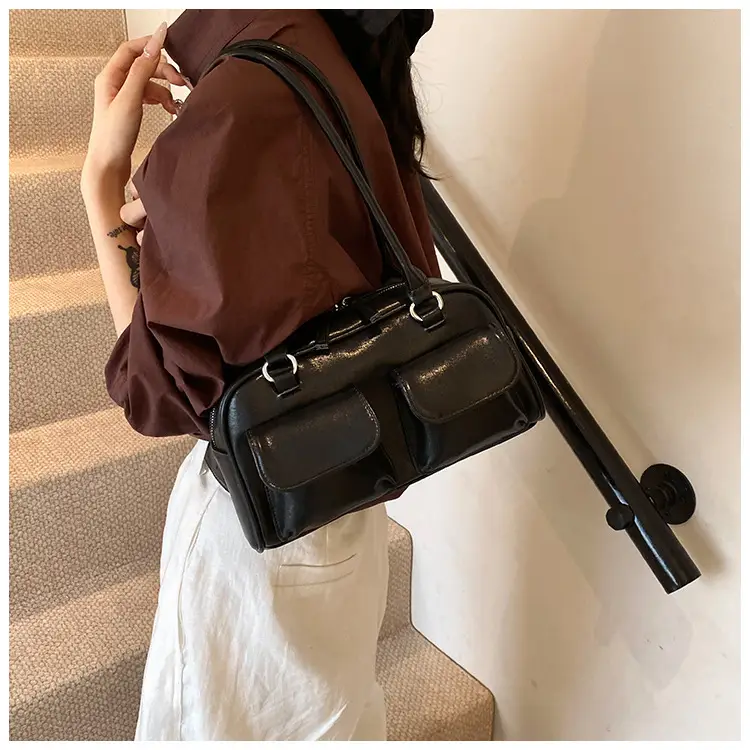 Women's Vintage Brown Shoulder Bag with 2 Pockets — feature 44