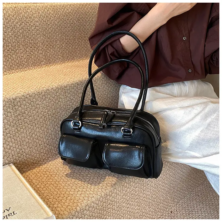 Women's Vintage Brown Shoulder Bag with 2 Pockets — feature 45