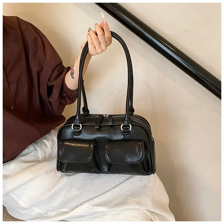 Women's Vintage Brown Shoulder Bag with 2 Pockets — feature 46