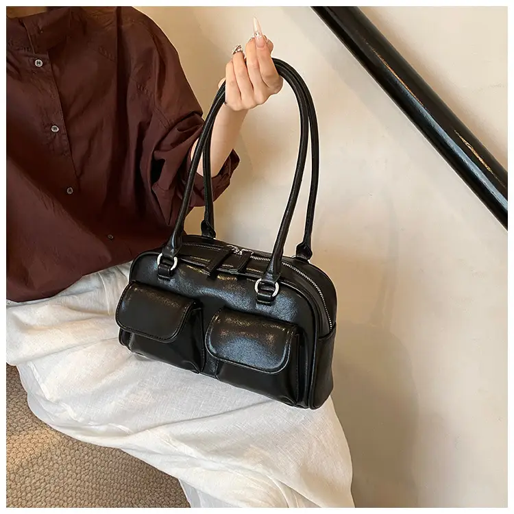 Women's Vintage Brown Shoulder Bag with 2 Pockets — feature 47