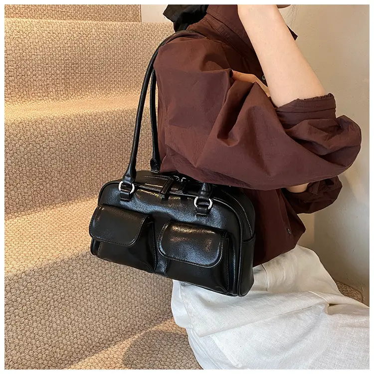 Women's Vintage Brown Shoulder Bag with 2 Pockets — feature 48