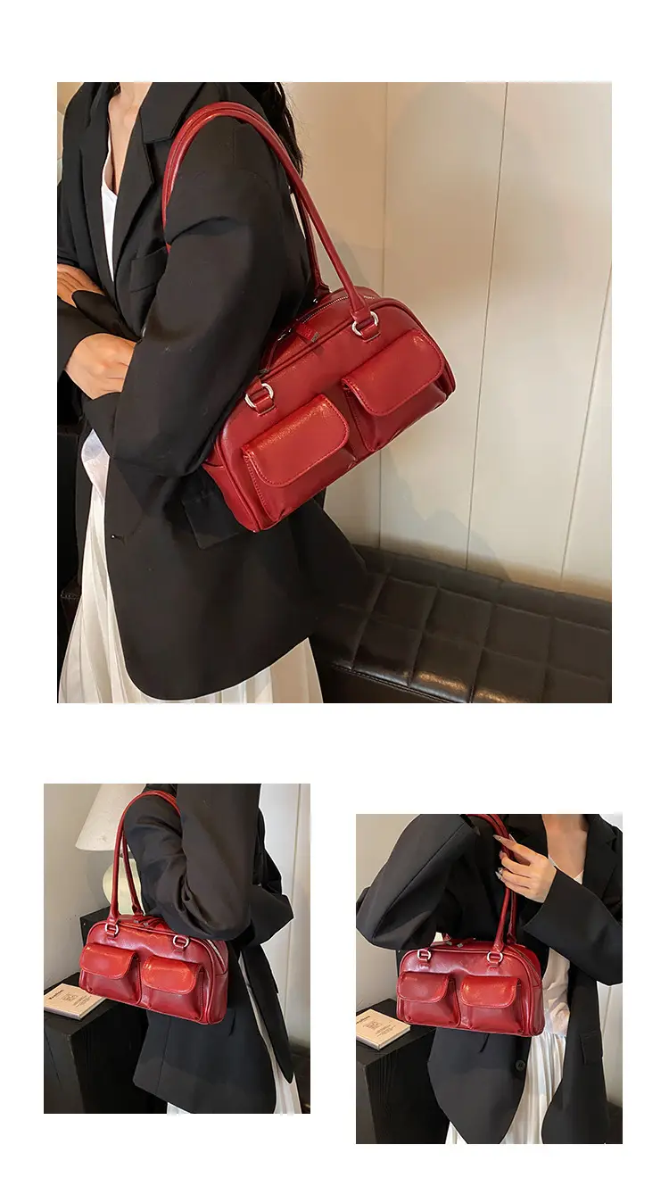 Women's Vintage Brown Shoulder Bag with 2 Pockets — feature 6