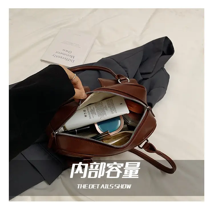 Women's Vintage Brown Shoulder Bag with 2 Pockets — feature 9