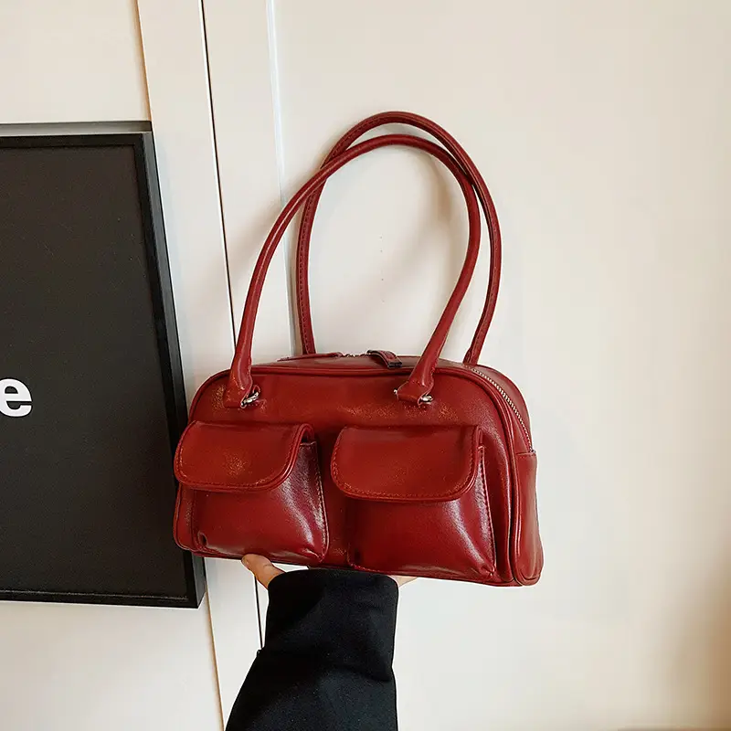 Women's Vintage Brown Shoulder Bag with 2 Pockets - Image 4