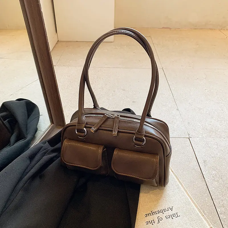Women's Vintage Brown Shoulder Bag with 2 Pockets - Image 5