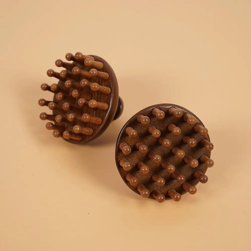 Meridian Brush Sandalwood Comb Round Disc 28-Pin Scalp Massage Full Body Head Therapy Unblocking Head Massage Comb Meridian Comb