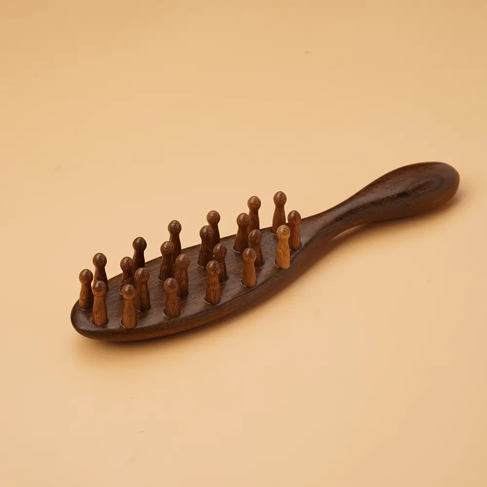 Meridian Brush Sandalwood Comb Round Disc 28-Pin Scalp Massage Full Body Head Therapy Unblocking Head Massage Comb Meridian Comb