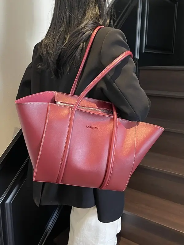 Women's Pink Leather Tote Bag Large Capacity Vintage Style - Image 8
