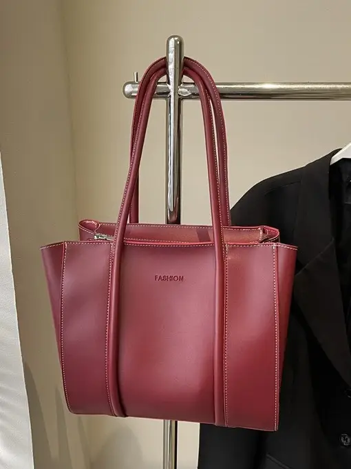 Women's Pink Leather Tote Bag Large Capacity Vintage Style - Image 9