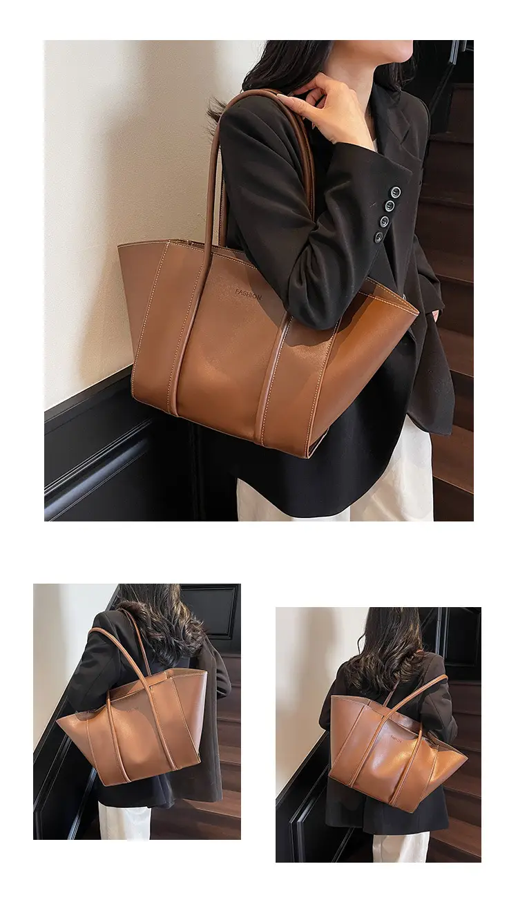 Women's Pink Leather Tote Bag Large Capacity Vintage Style — feature 12