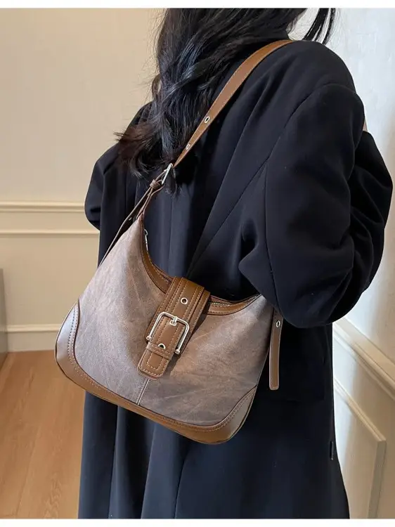 Women Crossbody Bag Blue Velvet Brown Leather Spring Summer 2026 - Image 6