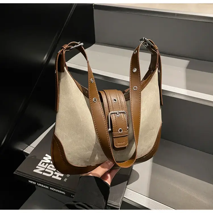 Women Crossbody Bag Blue Velvet Brown Leather Spring Summer 2026 — feature 14
