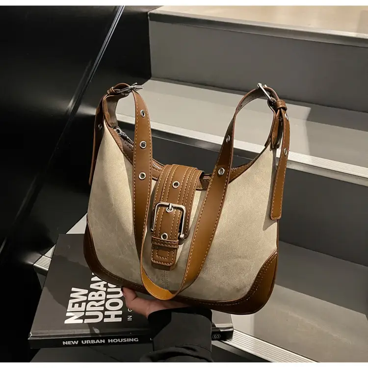 Women Crossbody Bag Blue Velvet Brown Leather Spring Summer 2026 — feature 15