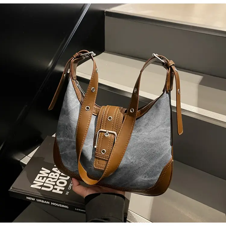 Women Crossbody Bag Blue Velvet Brown Leather Spring Summer 2026 — feature 17