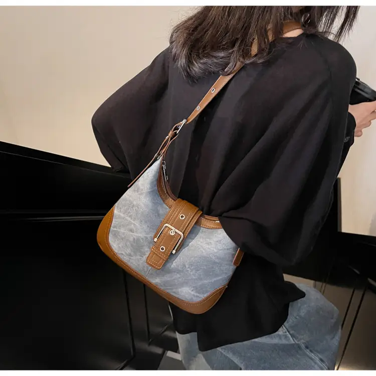 Women Crossbody Bag Blue Velvet Brown Leather Spring Summer 2026 — feature 22