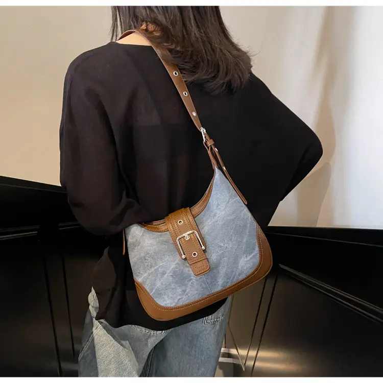 Women Crossbody Bag Blue Velvet Brown Leather Spring Summer 2026 — feature 23