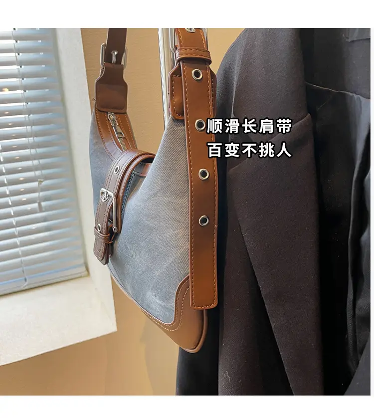 Women Crossbody Bag Blue Velvet Brown Leather Spring Summer 2026 — feature 3