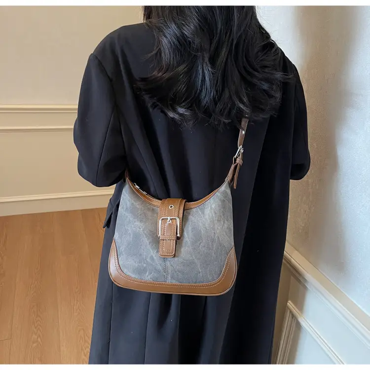 Women Crossbody Bag Blue Velvet Brown Leather Spring Summer 2026 — feature 30