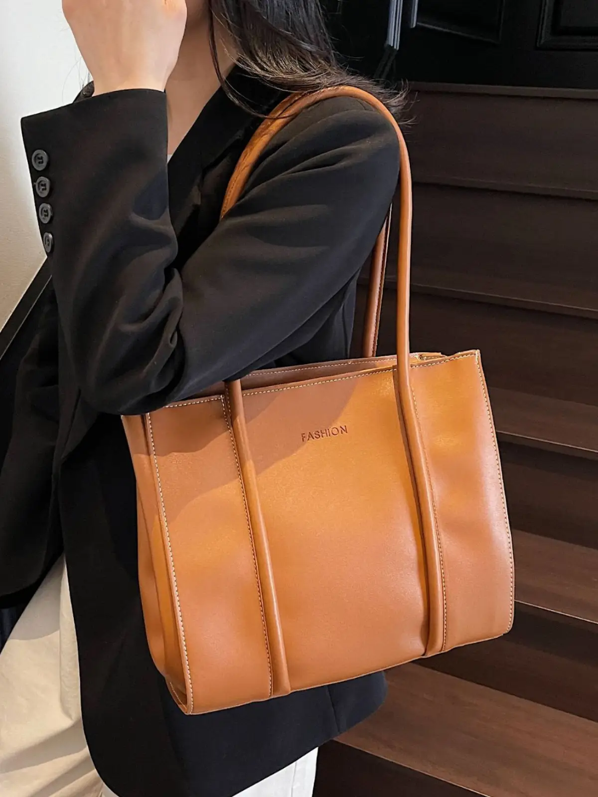 Foldable Women's Bag Vintage Underarm Tote Cream - Image 7