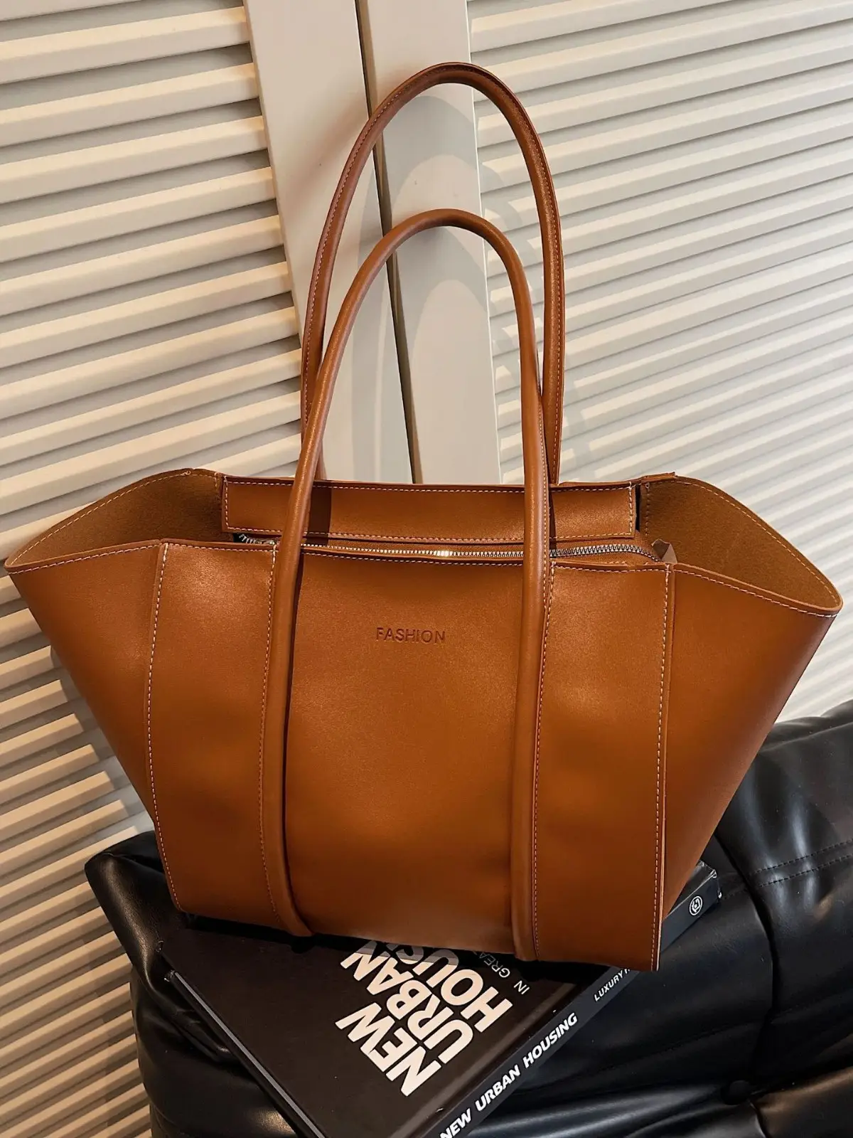 Foldable Women's Bag Vintage Underarm Tote Cream - Image 8