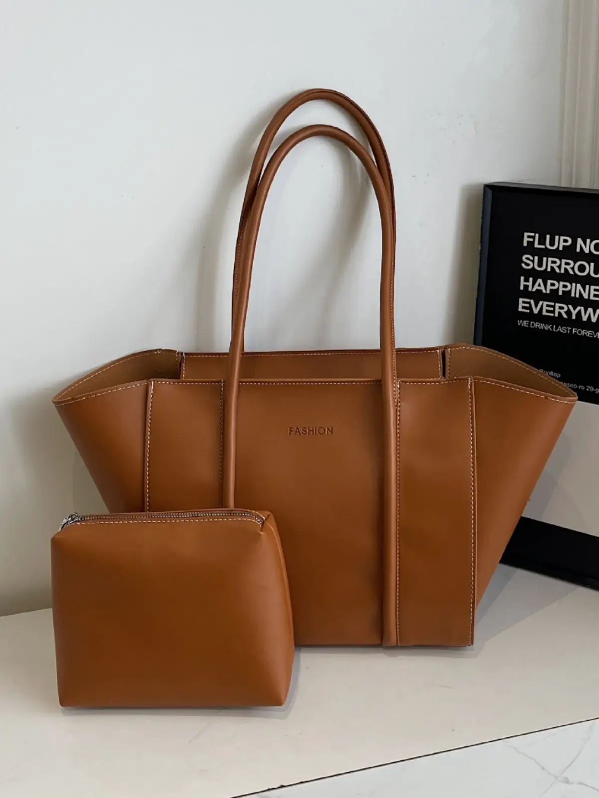 Foldable Women's Bag Vintage Underarm Tote Cream - Image 9