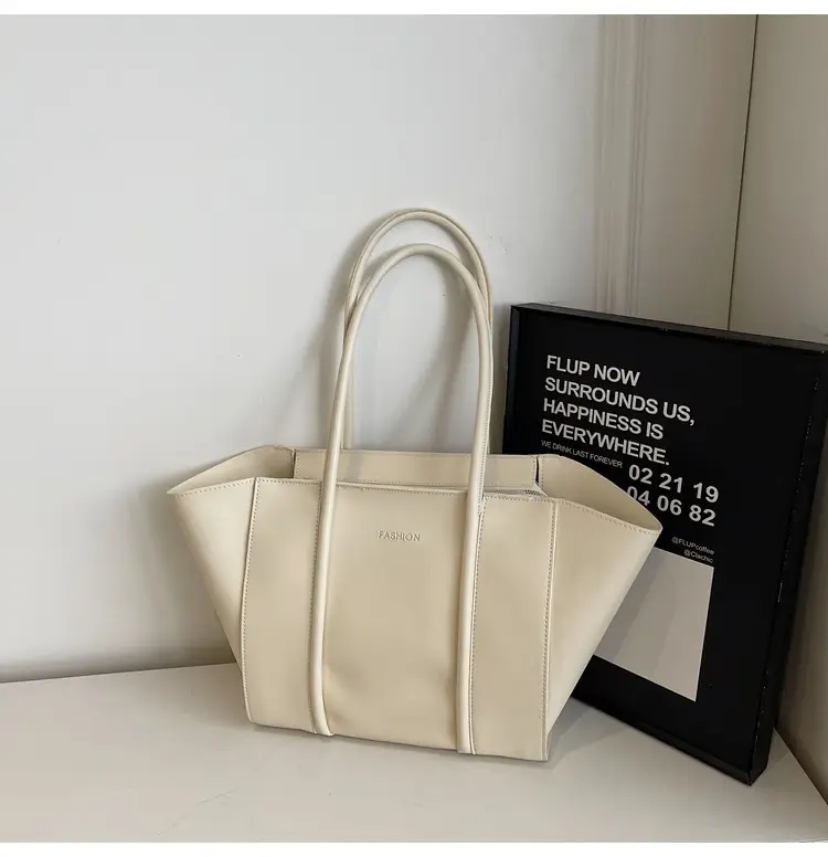 Foldable Women's Bag Vintage Underarm Tote Cream — feature 40