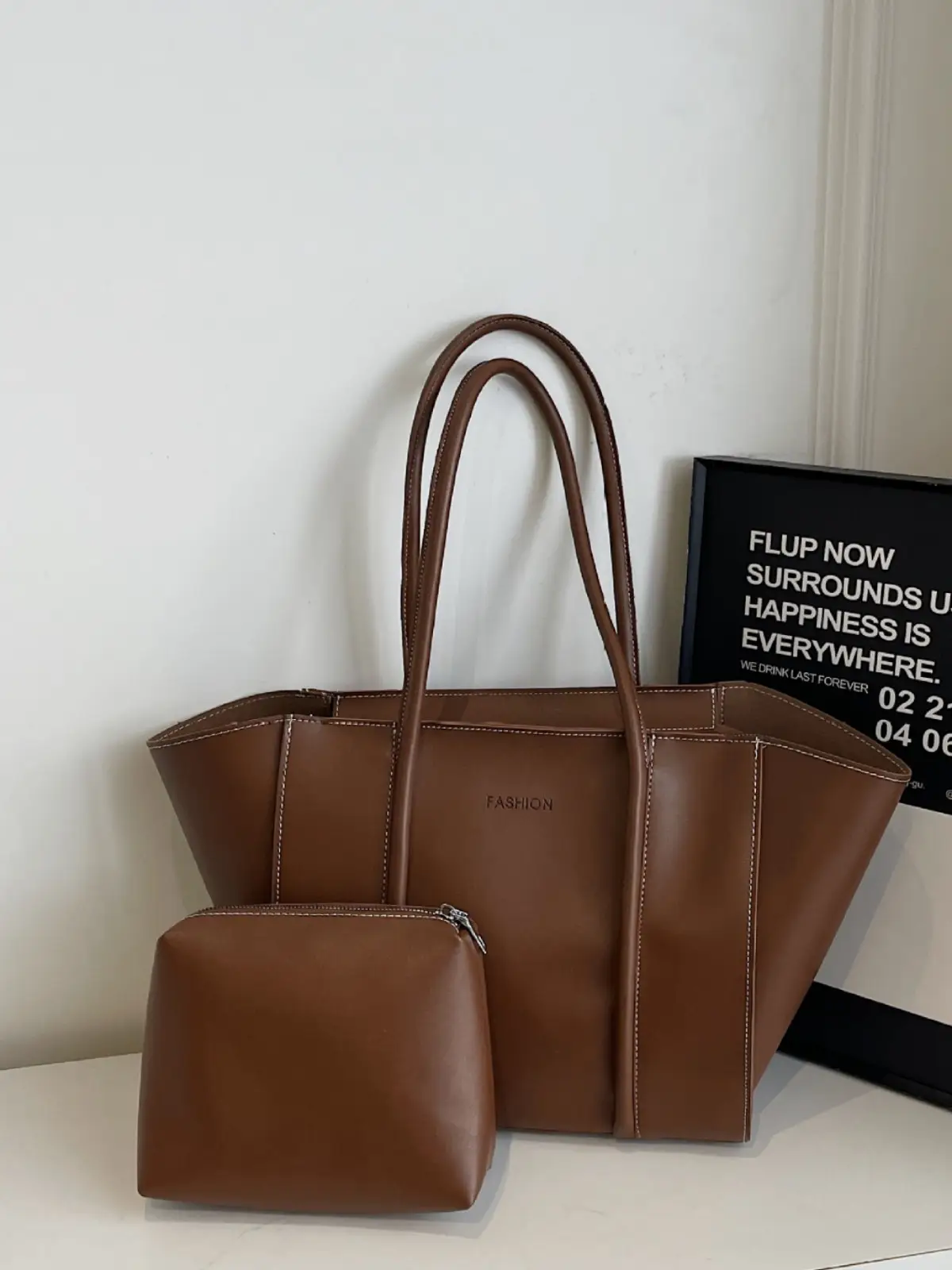 Women's Brown Leather Large Tote Bag with Top Handle - Image 4