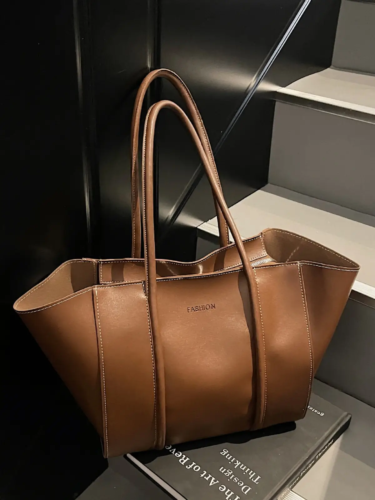 Women's Brown Leather Large Tote Bag with Top Handle - Image 5