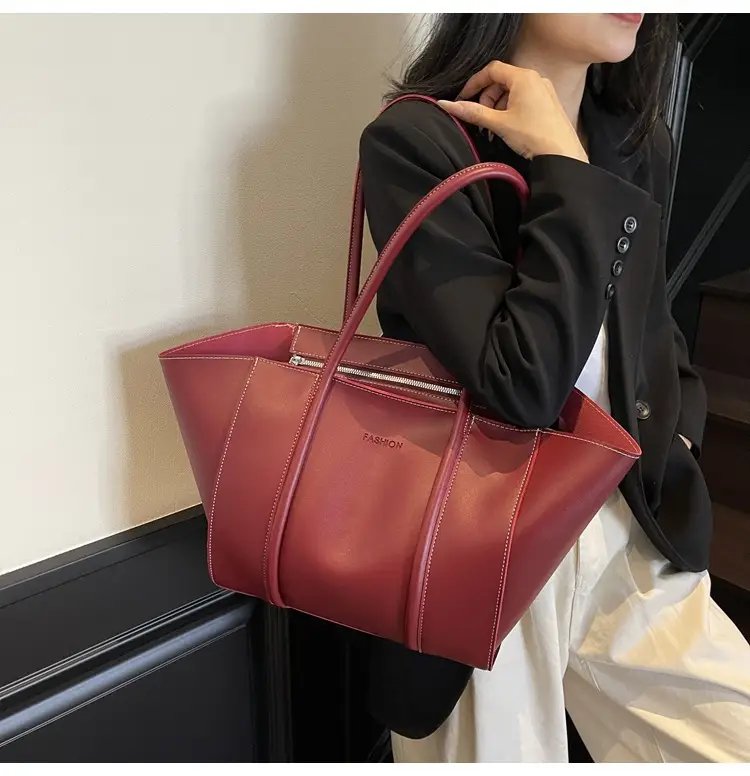 Women's Brown Leather Large Tote Bag with Top Handle β feature 1