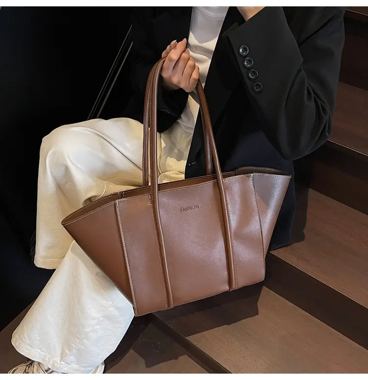 Women's Brown Leather Large Tote Bag with Top Handle β feature 29