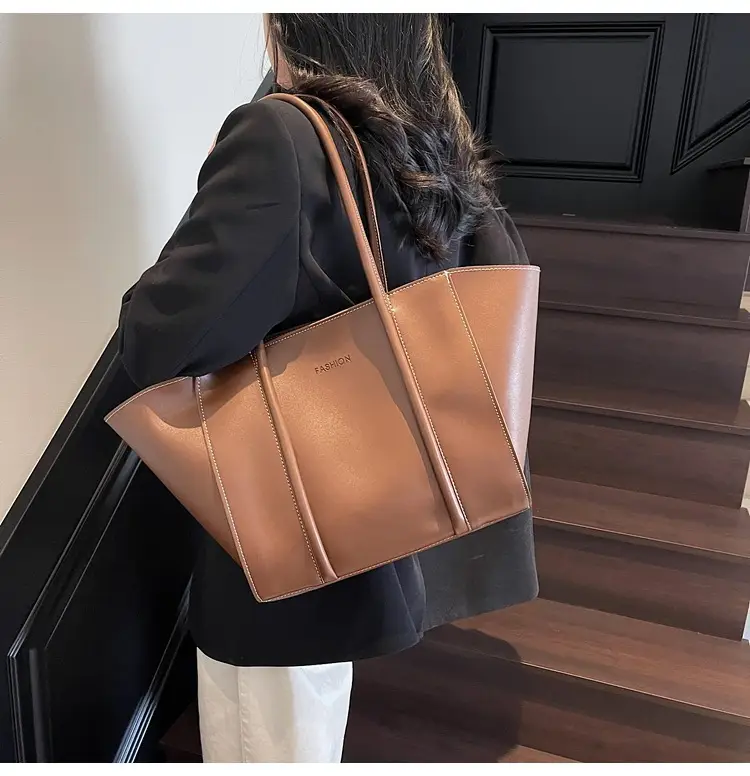 Women's Brown Leather Large Tote Bag with Top Handle β feature 30