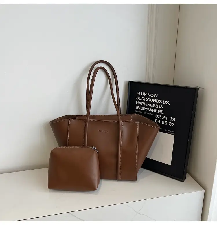 Women's Brown Leather Large Tote Bag with Top Handle β feature 33