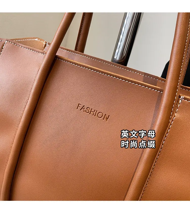 Women's Brown Leather Large Tote Bag with Top Handle β feature 4