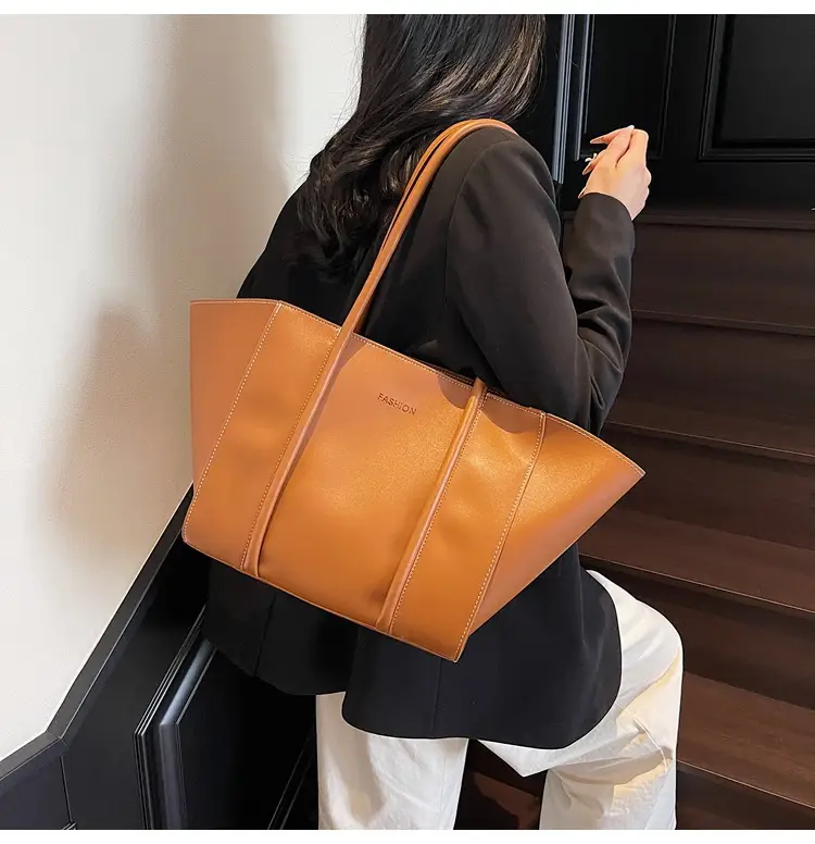 Women's Brown Leather Large Tote Bag with Top Handle β feature 42