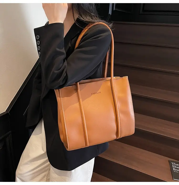 Women's Brown Leather Large Tote Bag with Top Handle β feature 44