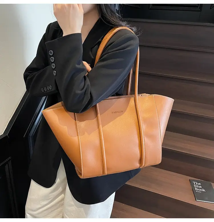Women's Brown Leather Large Tote Bag with Top Handle β feature 45