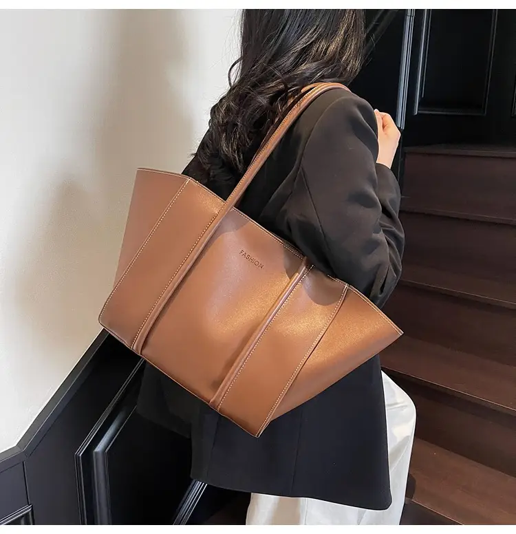 Women's Brown Leather Large Tote Bag with Top Handle β feature 46