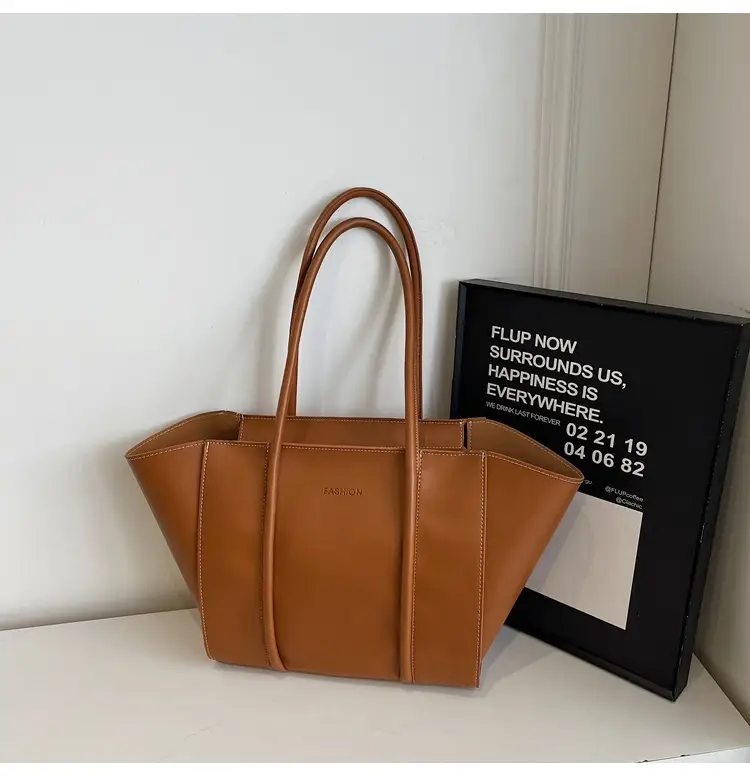 Women's Brown Leather Large Tote Bag with Top Handle β feature 48