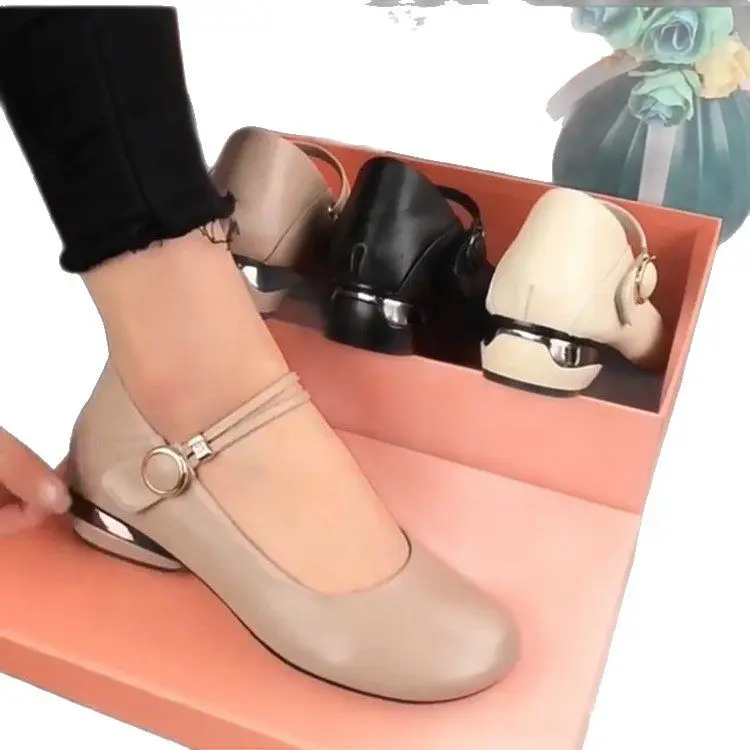 2025 Spring New Shallow Mouth Flat Shoes Women's Soft Leather Soft Bottom Women's Shoes Round toe Peas Shoes Low Heel Small Leather Shoes