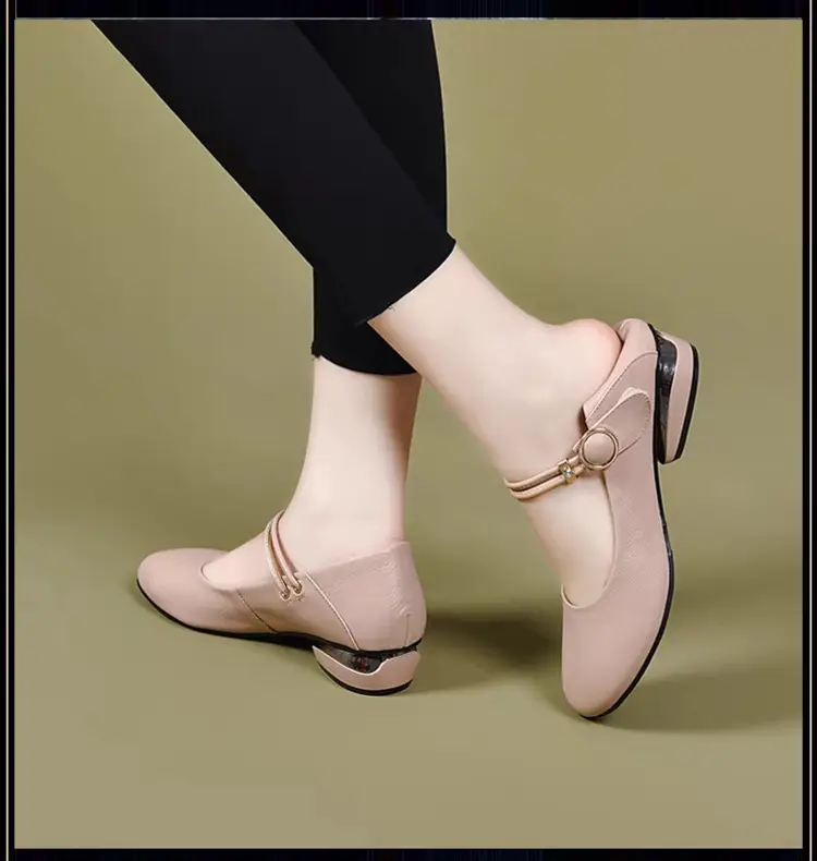 2025 Spring New Shallow Mouth Flat Shoes Women's Soft Leather Soft Bottom Women's Shoes Round toe Peas Shoes Low Heel Small Leather Shoes — feature 7