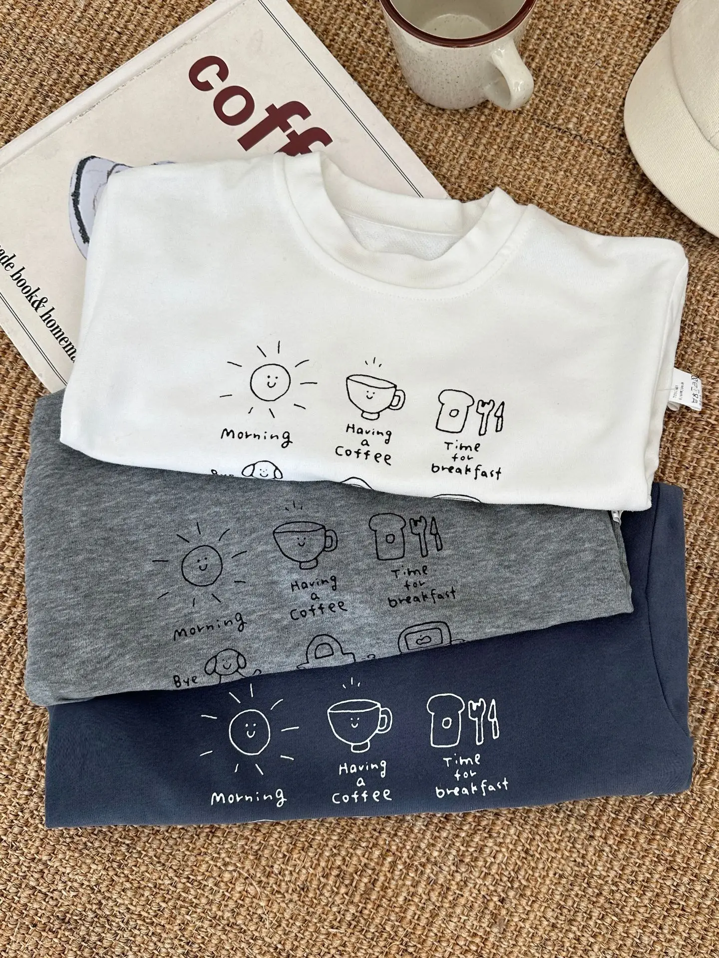 Ins Kids Cartoon Long Sleeve T-Shirt White Blue Grey