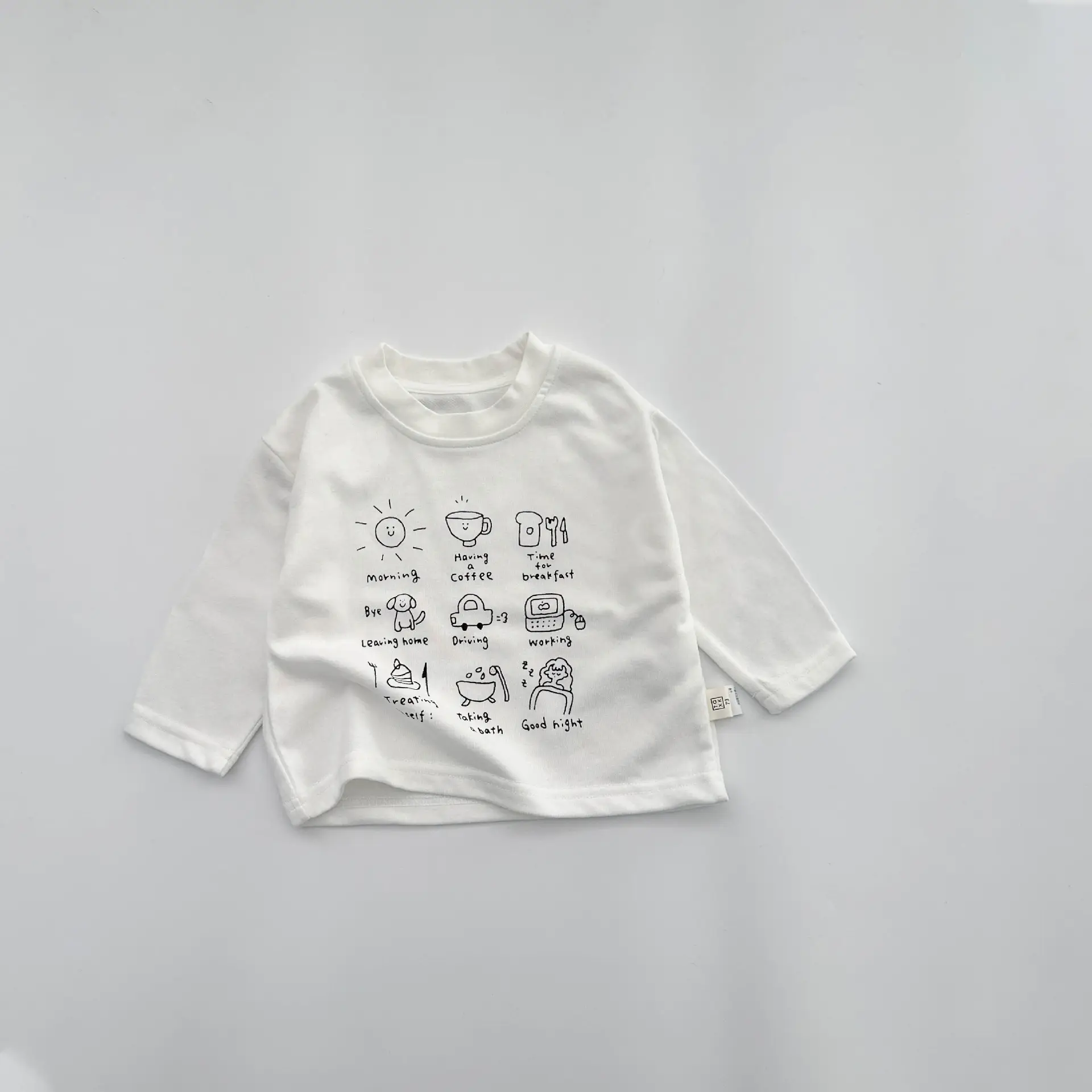 Ins Kids Cartoon Long Sleeve T-Shirt White Blue Grey