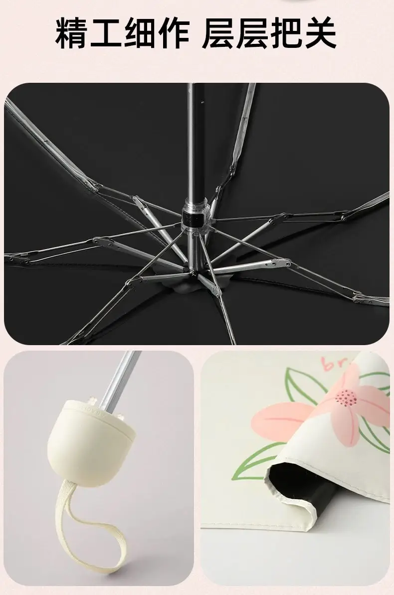 Lightweight Floral Mini Umbrella 50% Foldable Rain Sunscreen — feature 7