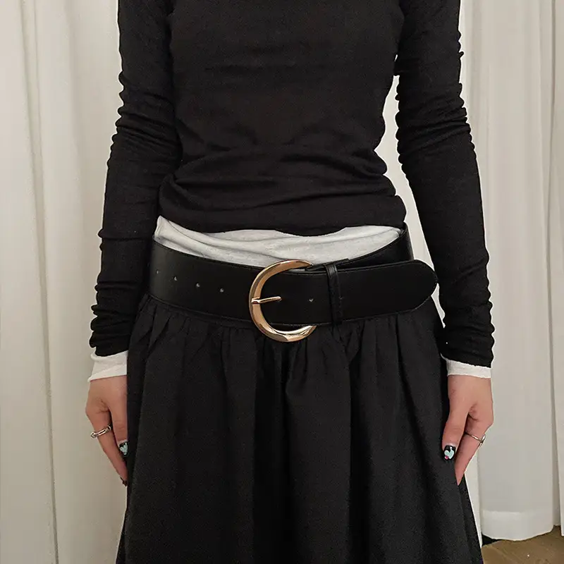 Vintage Brown Suede Wide Belt with Gold Buckle