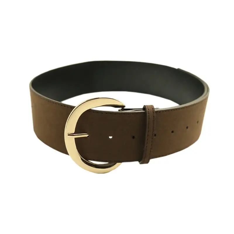 Vintage Brown Suede Wide Belt with Gold Buckle