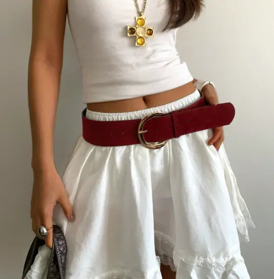 Vintage Brown Suede Wide Belt with Gold Buckle