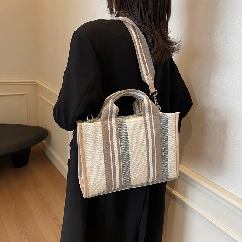 Women Striped Shoulder Bag Large Capacity 2025