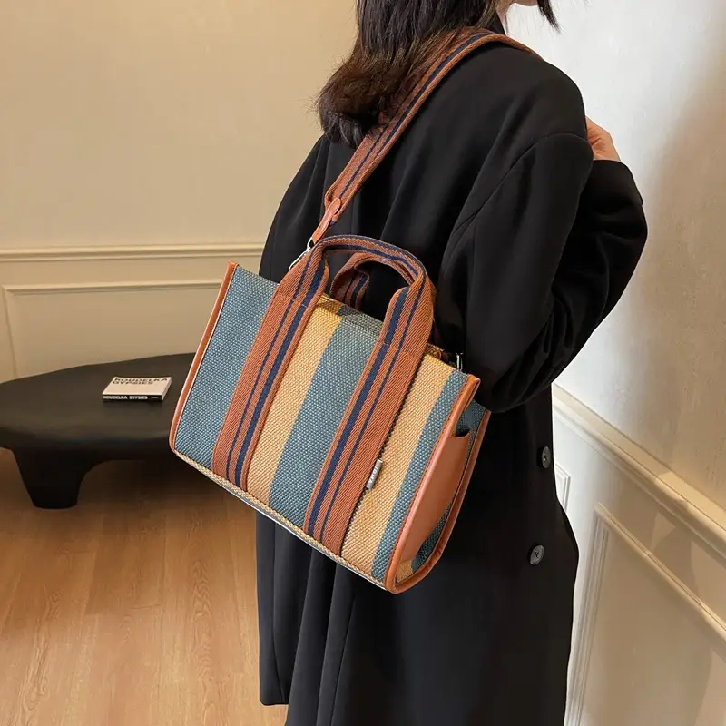 Women Striped Shoulder Bag Large Capacity 2025