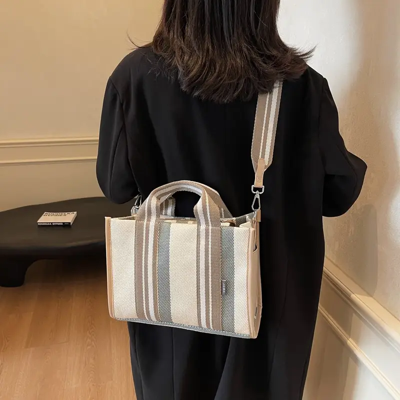 Women Striped Shoulder Bag Large Capacity 2025