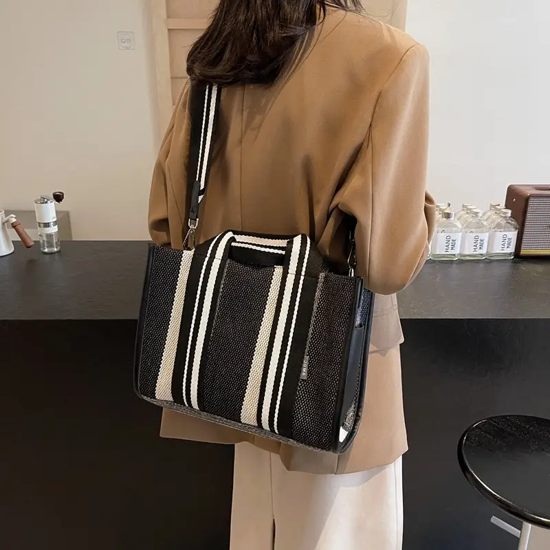 Women Striped Shoulder Bag Large Capacity 2025